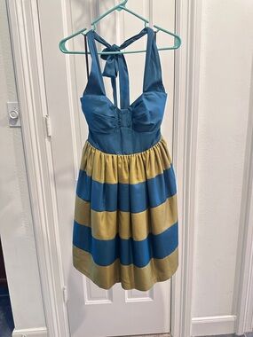 Striped Blue and Olive Party Dress